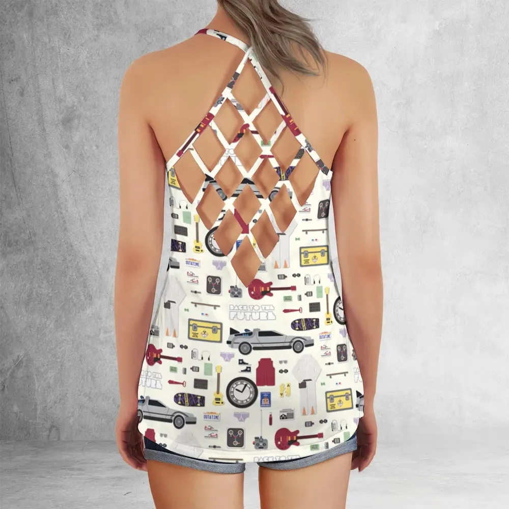 Back to the Future Pattern Criss Cross Tank Top - 3