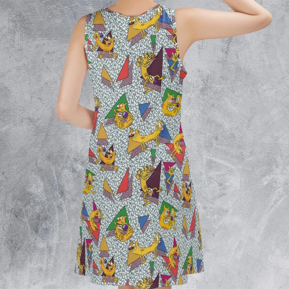 Catdog 90s Cartoon Pattern Sleeveless Dress - 3