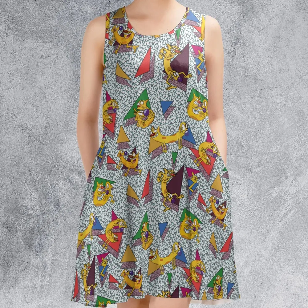 Catdog 90s Cartoon Pattern Sleeveless Dress - 2
