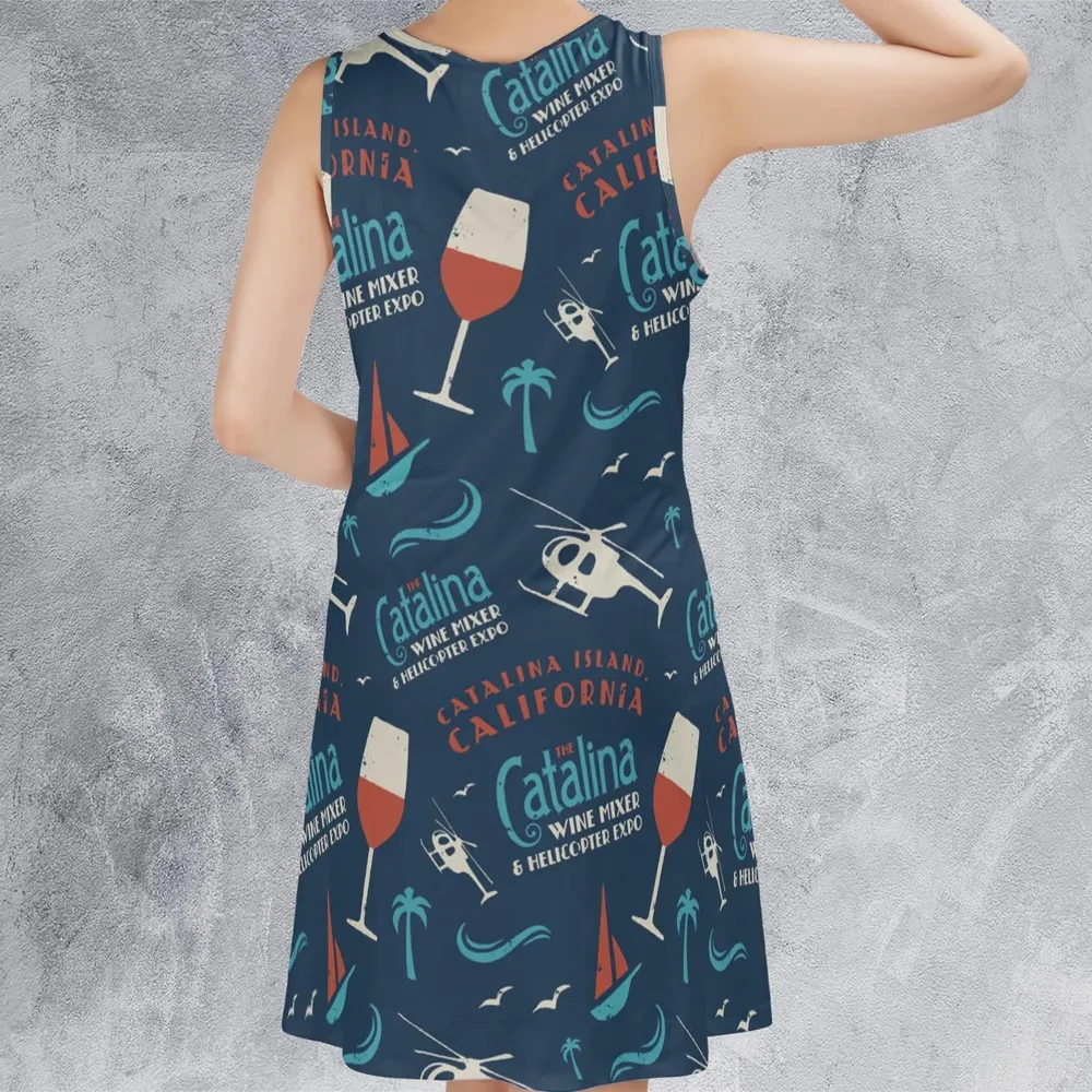 Catalina Wine Mixer Pattern Sleeveless Dress - 3