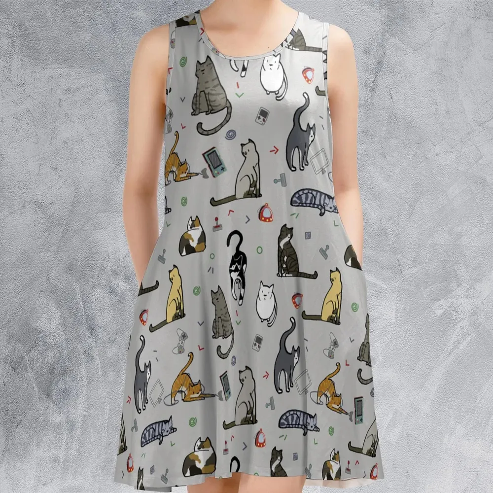 Cat the Gamer Pattern Sleeveless Dress - 2