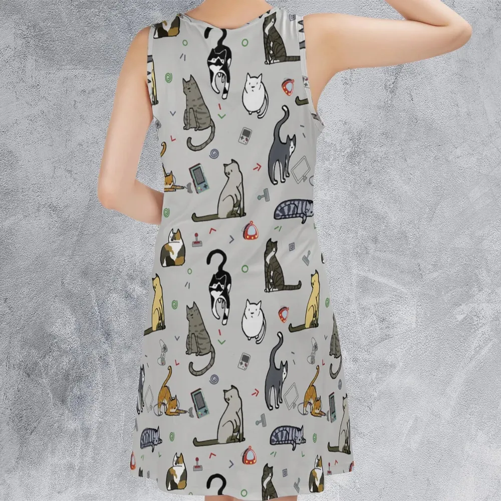Cat the Gamer Pattern Sleeveless Dress - 3