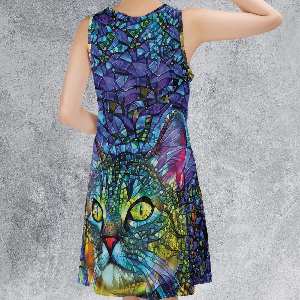 Cat Stained Glass Sleeveless Dress - 3