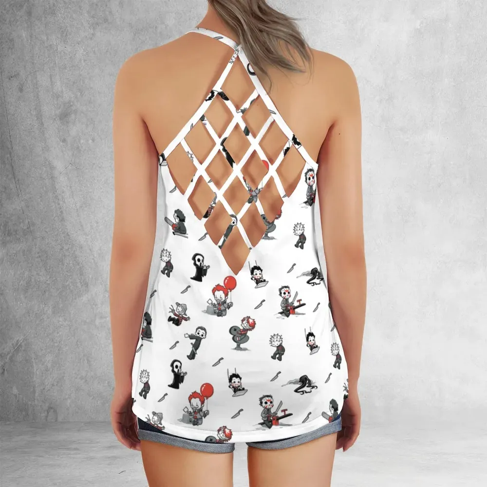 Baby Horror Characters Pattern Criss Cross Tank Top - 3