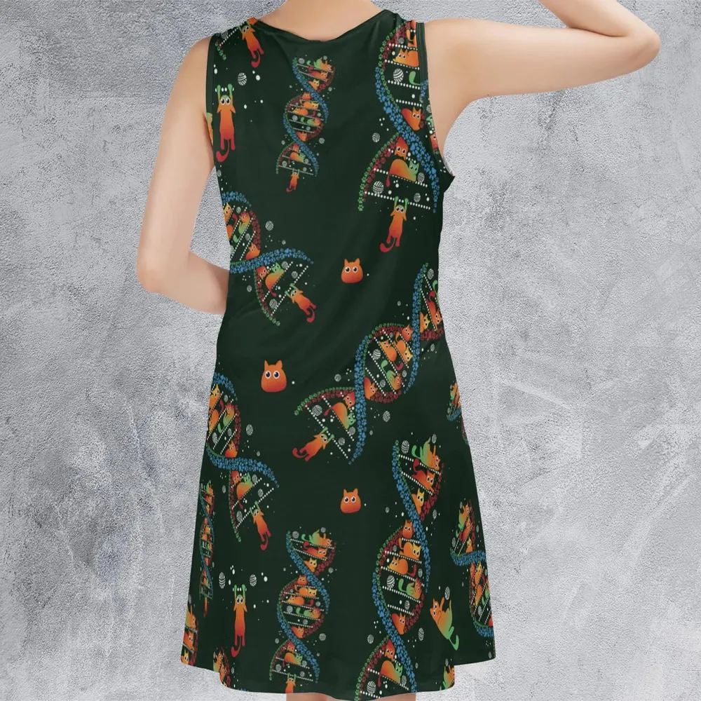Cat Kitten DNA Pattern Sleeveless Dress - 3