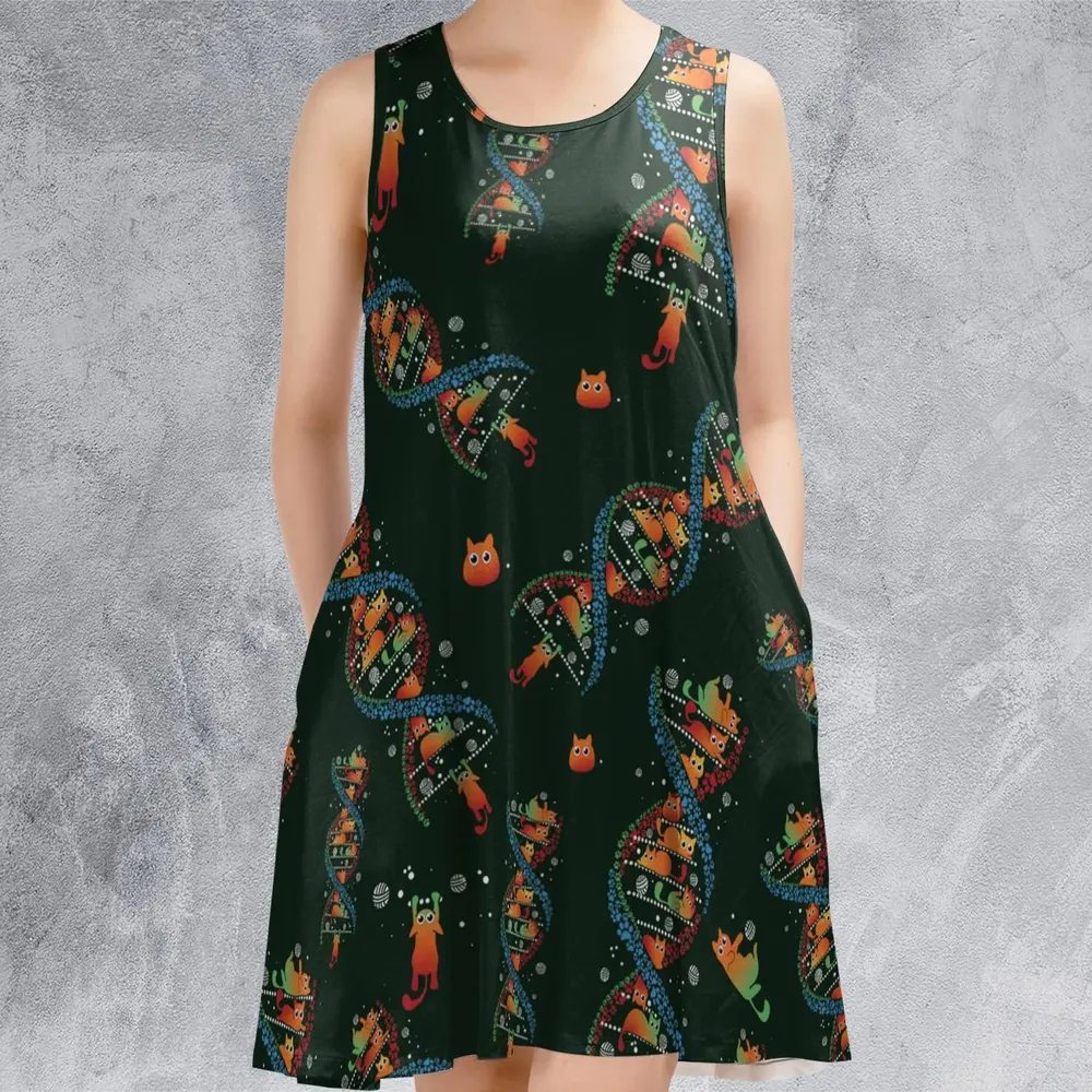 Cat Kitten DNA Pattern Sleeveless Dress - 2
