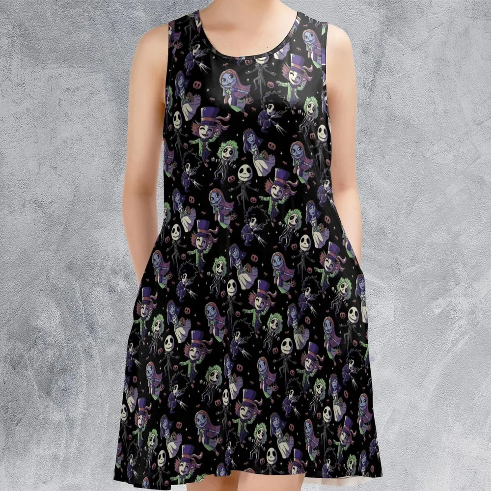 Buttons Characters Pattern Sleeveless Dress - 2