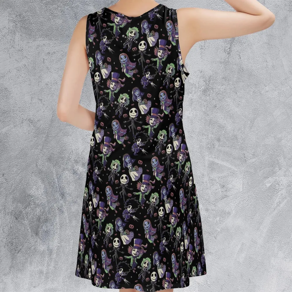 Buttons Characters Pattern Sleeveless Dress - 3