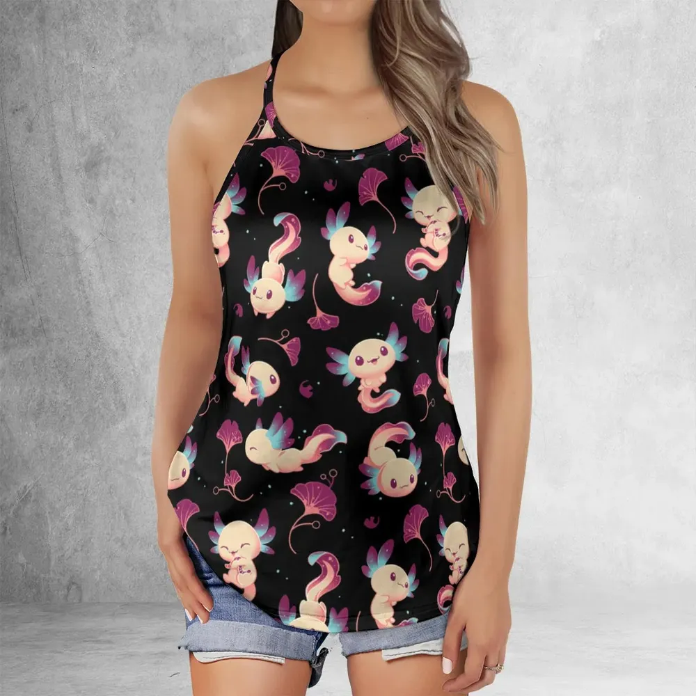 Axolotl Wonders Cute Salamanders Pattern Criss Cross Tank Top - 2