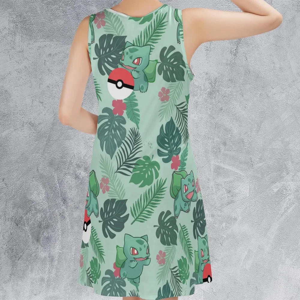 Bulbasaur Pokemon Pattern Sleeveless Dress - 3