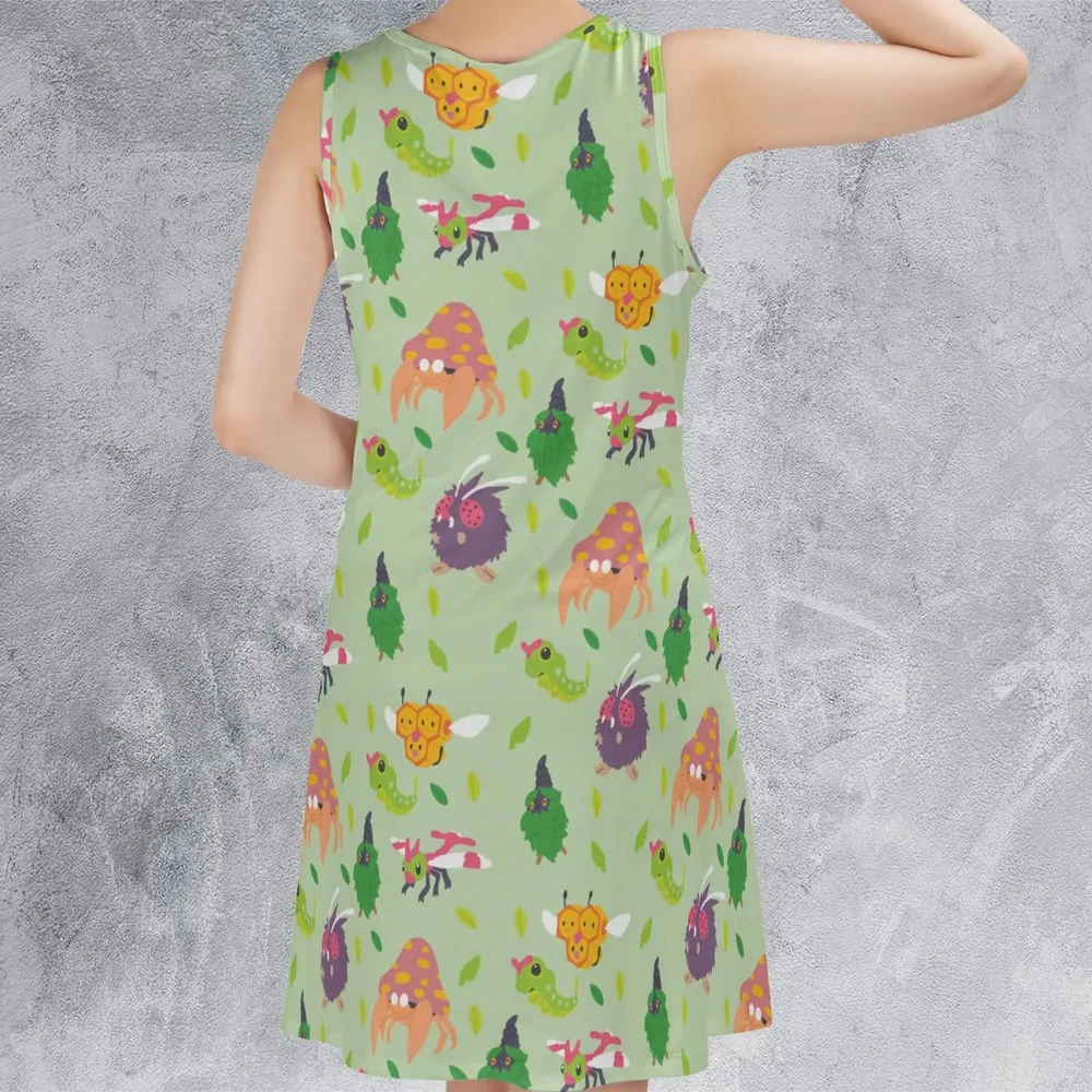 Bug Type Pokemon Pattern Sleeveless Dress - 3