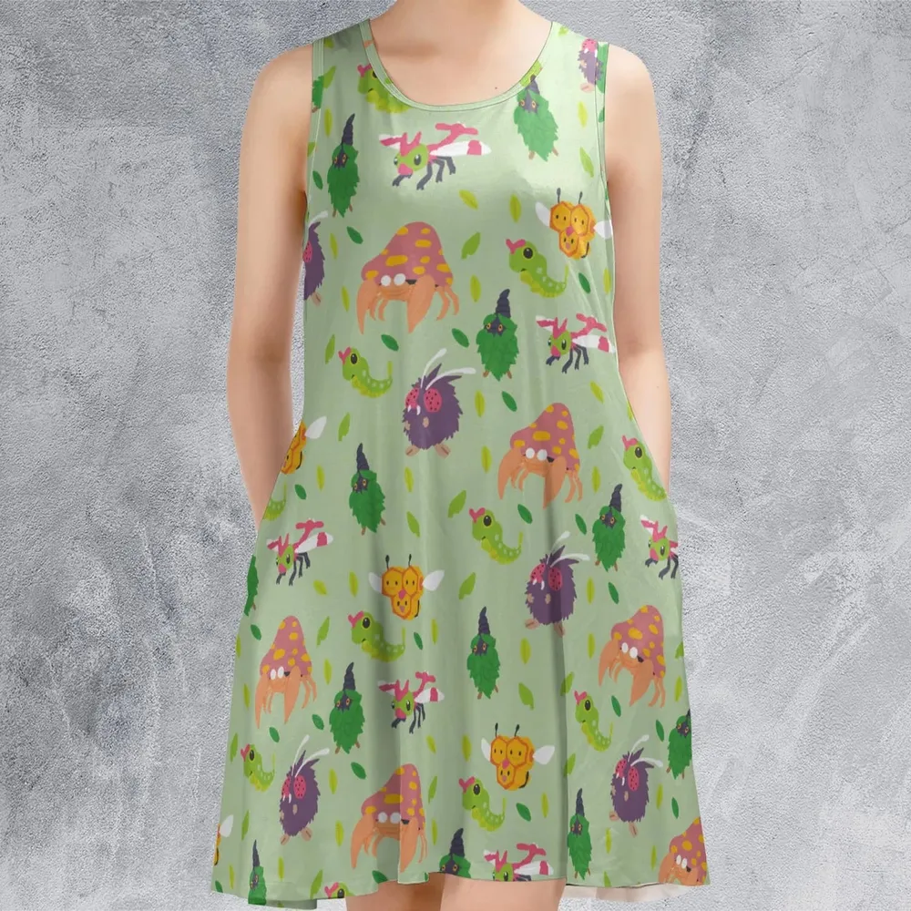 Bug Type Pokemon Pattern Sleeveless Dress - 2