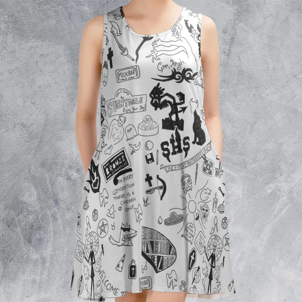 Buffy The Vampire Slayer Pattern Sleeveless Dress - 2