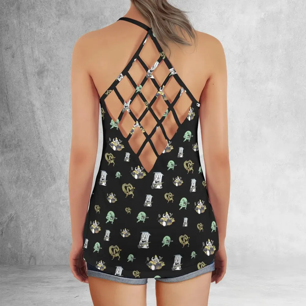 Aqua Teen Hunger Force Pattern Criss Cross Tank Top - 3