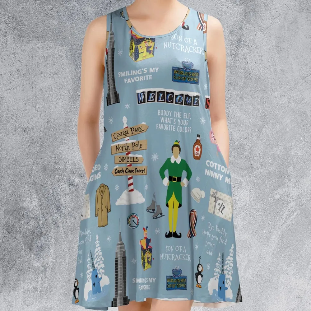 Buddy the ELF Quotes Christmas Sleeveless Dress - 2