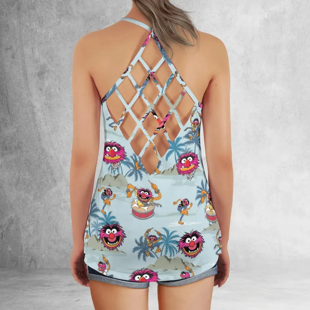 Animal The Muppet Show Drum Tropical Criss Cross Tank Top - 3
