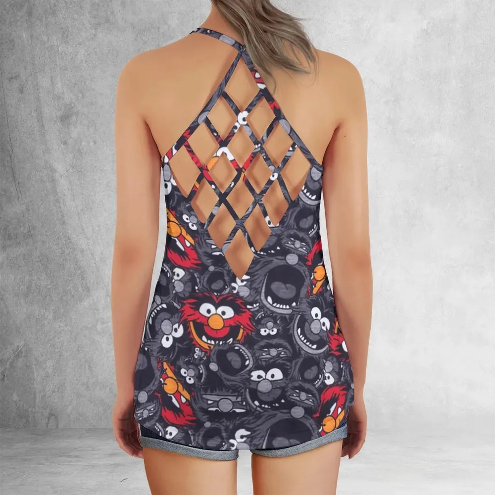 Animal The Muppets Pattern Criss Cross Tank Top - 3