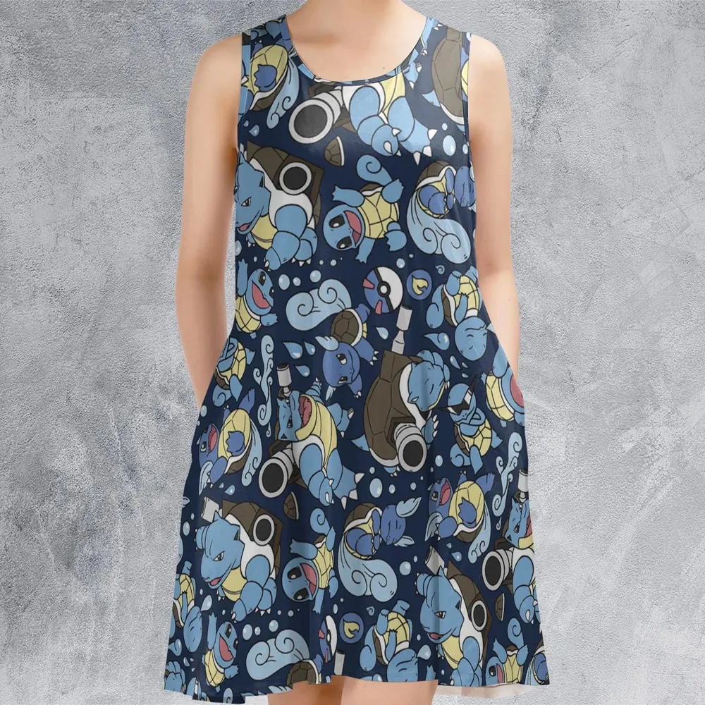 Blastoise Wartortle Squirtle Pokemon Pattern Sleeveless Dress - 2