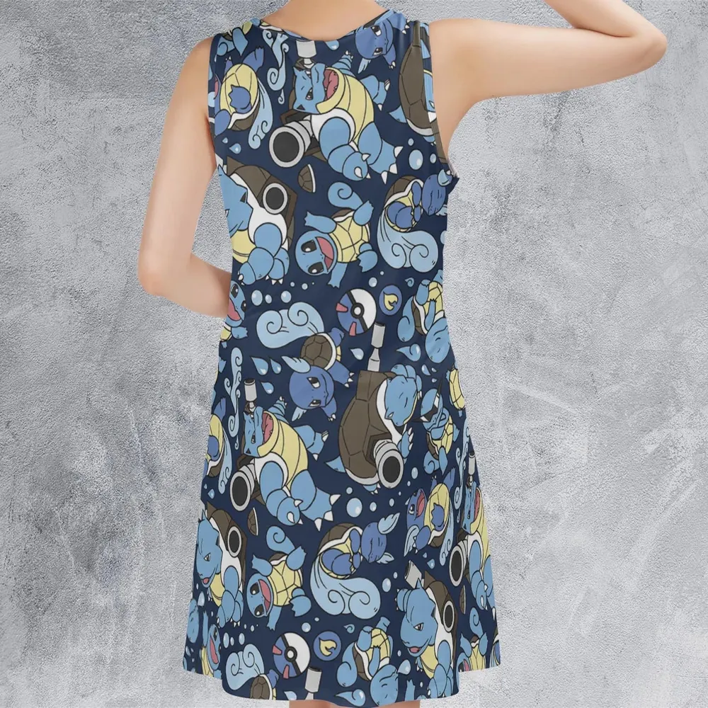 Blastoise Wartortle Squirtle Pokemon Pattern Sleeveless Dress - 3