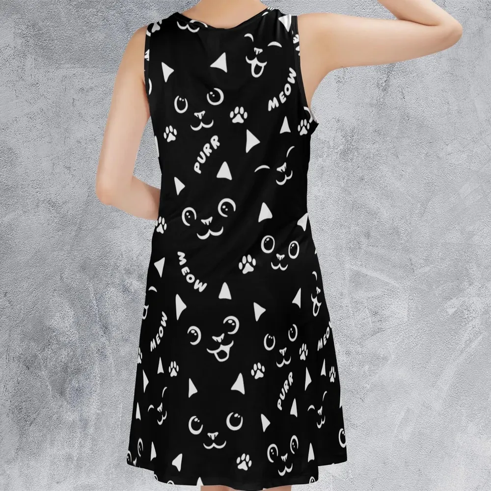 Black Cats Pattern Sleeveless Dress - 3