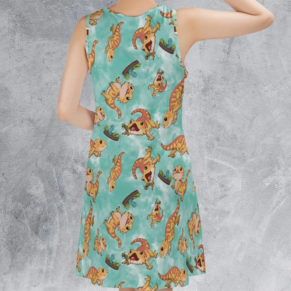 Bearded Dragon Pattern Sleeveless Dress - 3