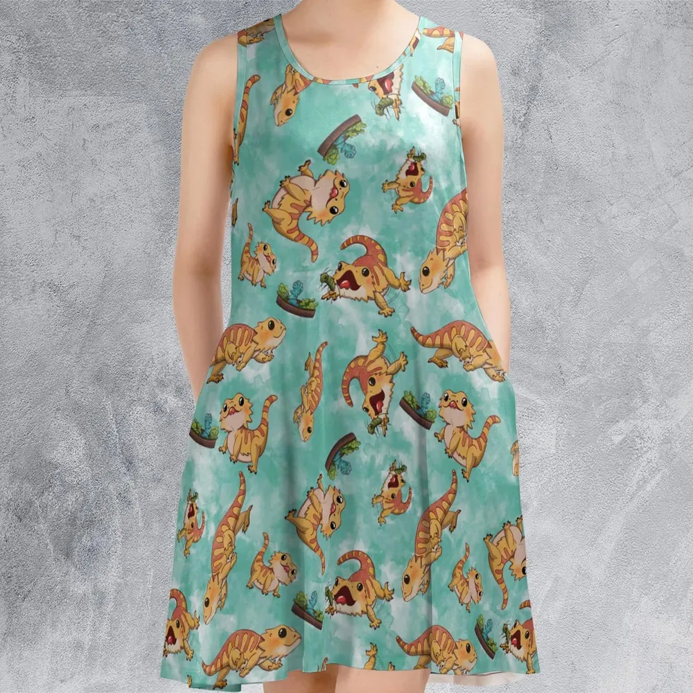 Bearded Dragon Pattern Sleeveless Dress - 2