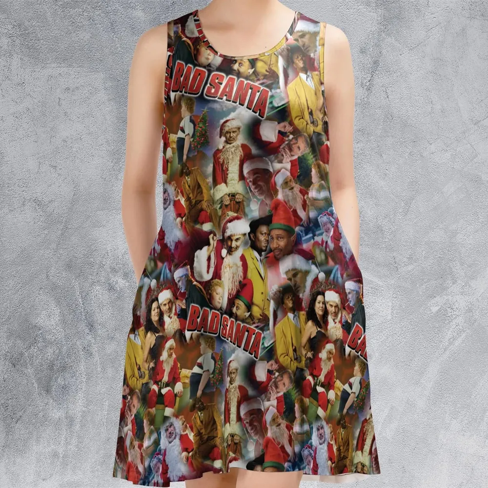 Bad Santa Pattern Sleeveless Dress - 2
