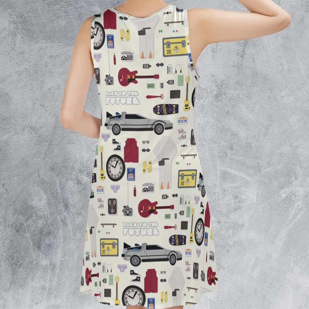 Back to the Future Pattern Sleeveless Dress - 3