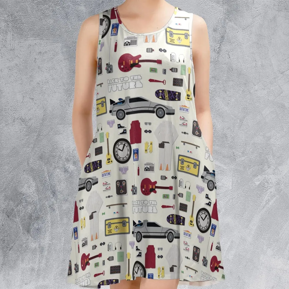 Back to the Future Pattern Sleeveless Dress - 2