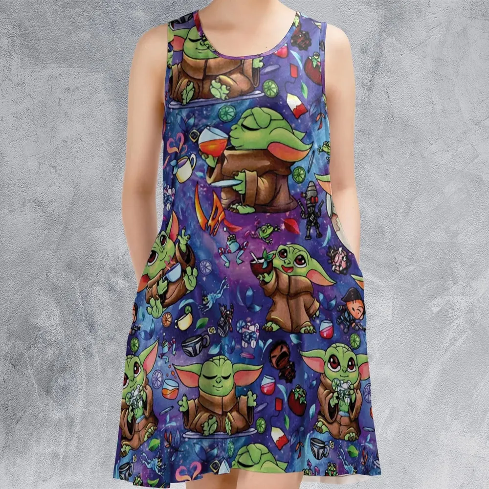 Baby Yoda In the Galaxy Sleeveless Dress - 2
