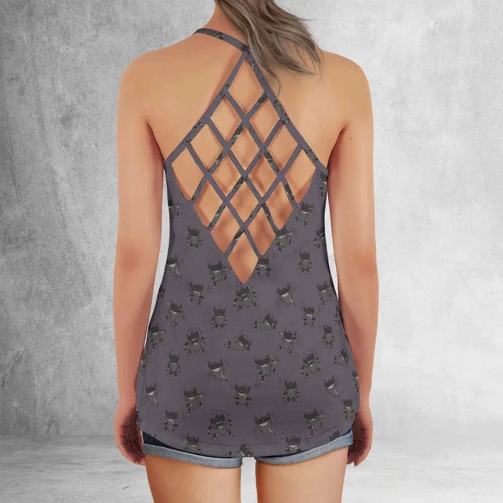 Perrrrrserker Pokemon Pattern Criss Cross Tank Top - 3