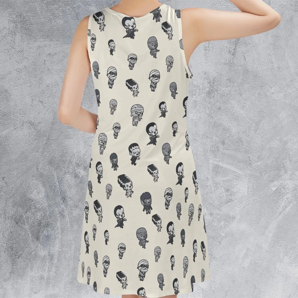 Baby Monsters Pattern Sleeveless Dress - 3