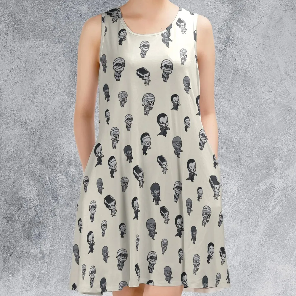 Baby Monsters Pattern Sleeveless Dress - 2