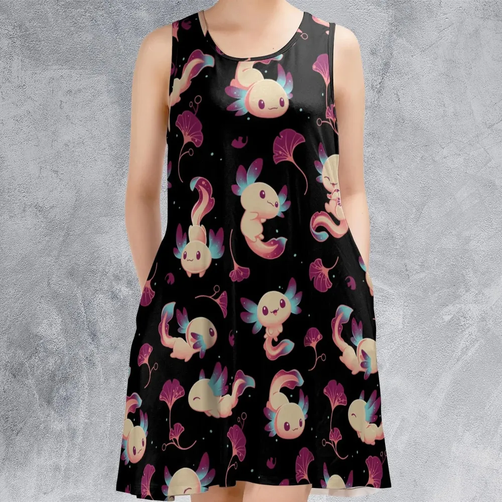 Axolotl Wonders Cute Salamanders Pattern Sleeveless Dress - 2