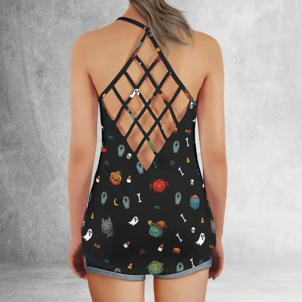Halloween DND Dices Pattern Criss Cross Tank Top - 3