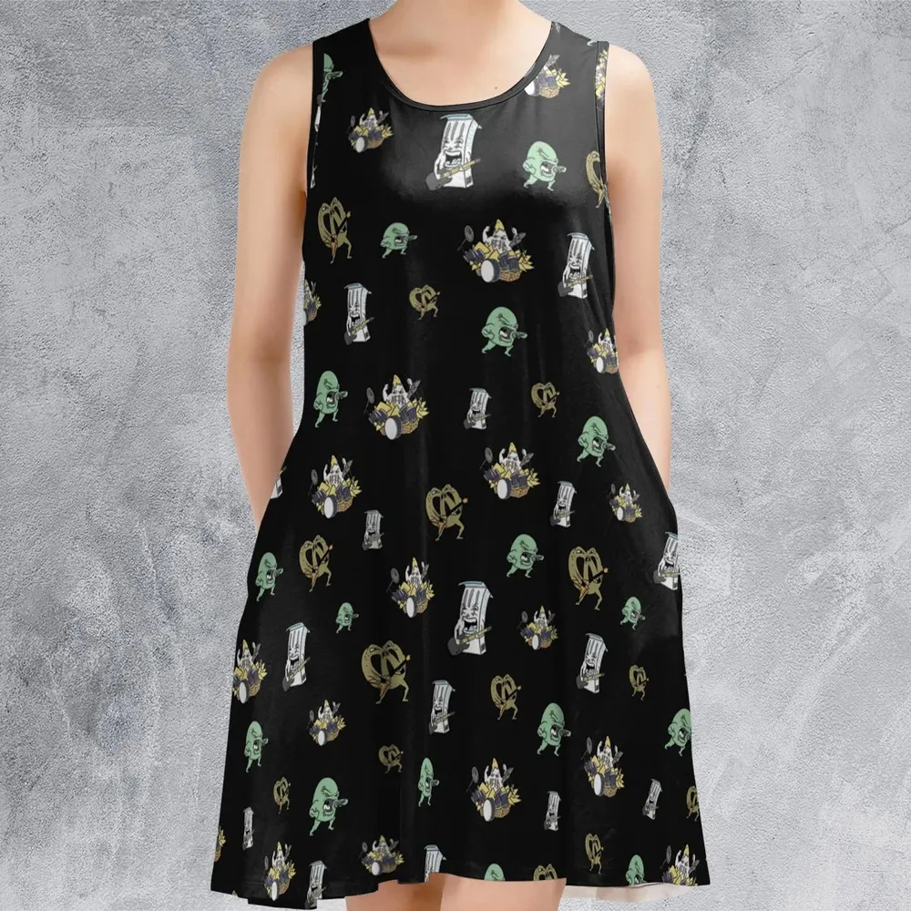 Aqua Teen Hunger Force Pattern Sleeveless Dress - 2