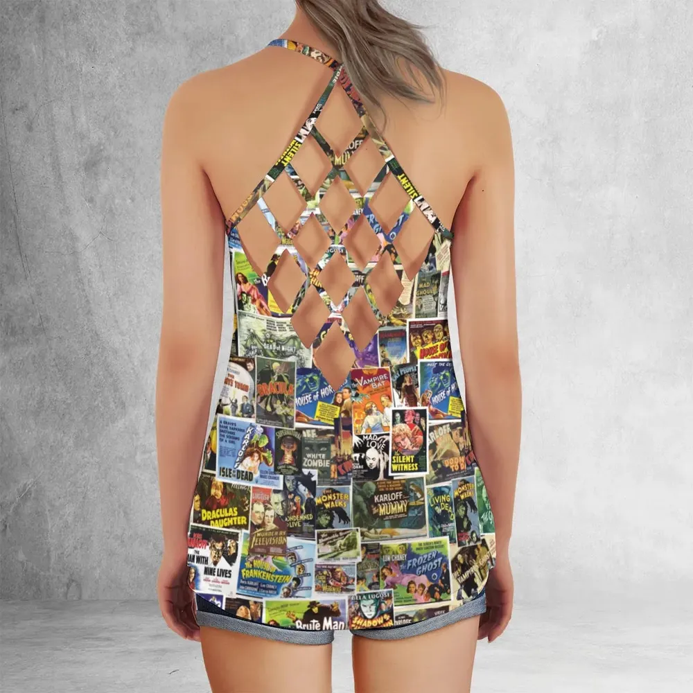 Vintage Horror Movies Criss Cross Tank Top - 3