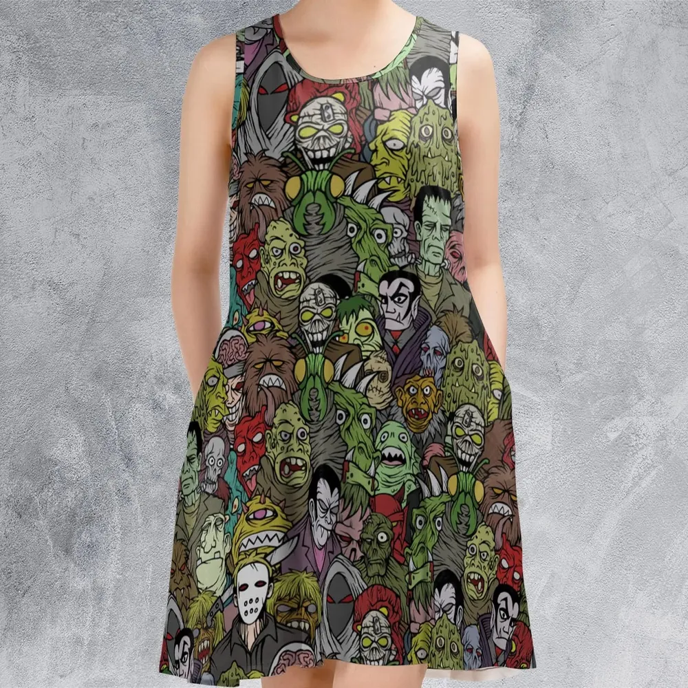 All The Monsters Are Here Sleeveless Dress - 2
