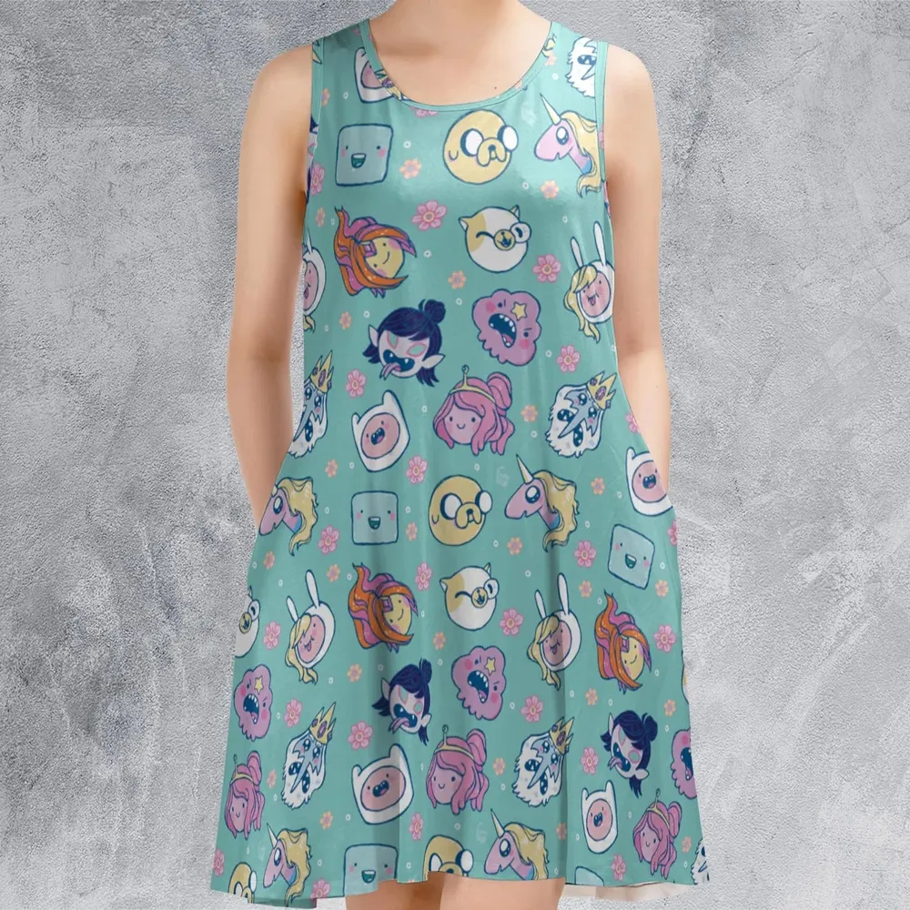 Adventure Time Floral Pattern Sleeveless Dress - 2
