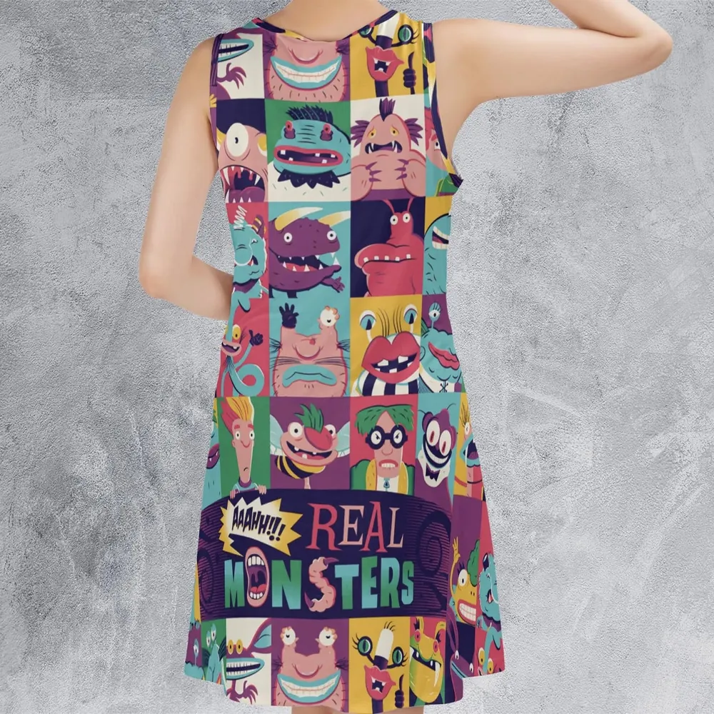 Aaahh!!! Real Monsters Characters Pattern Sleeveless Dress - 3