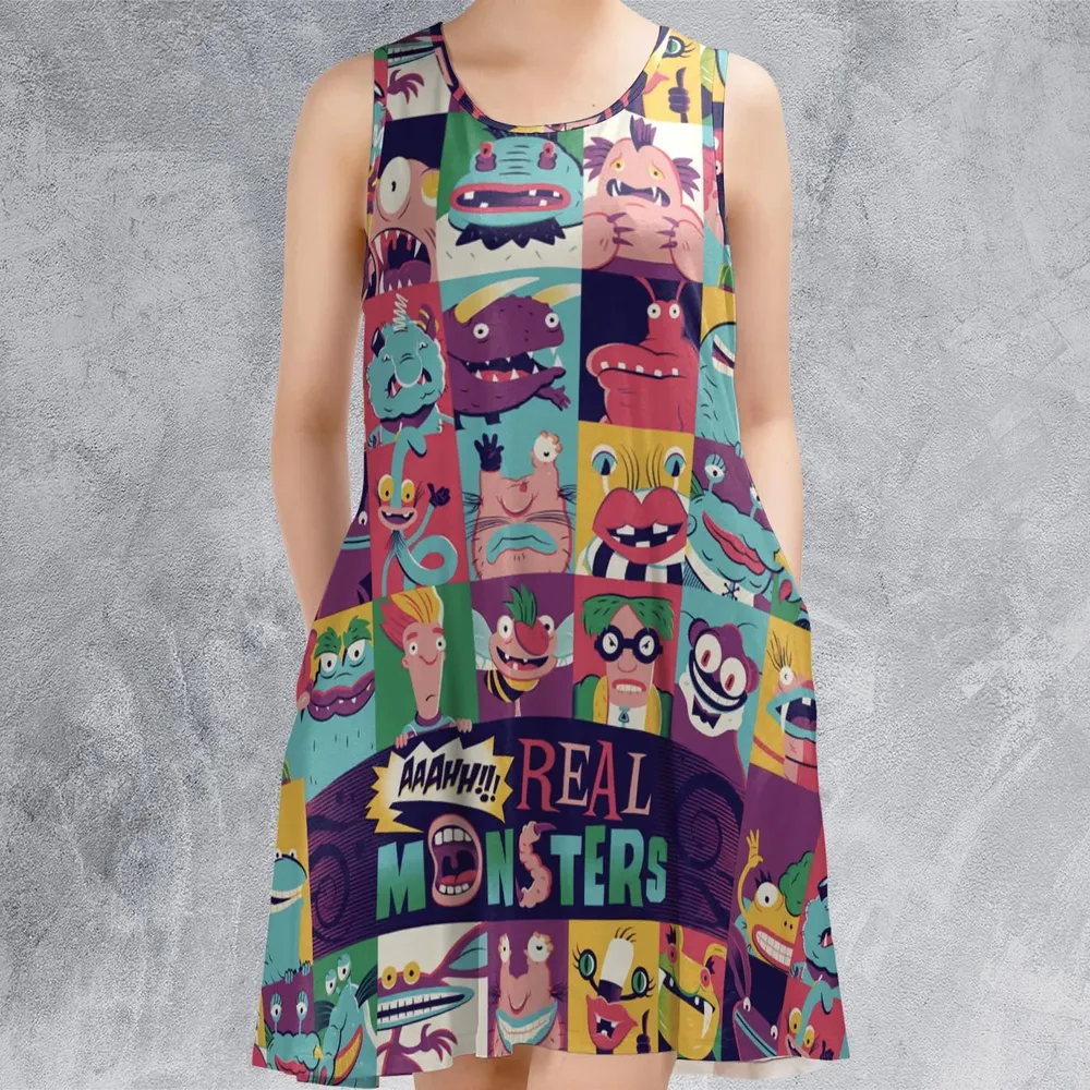 Aaahh!!! Real Monsters Characters Pattern Sleeveless Dress - 2