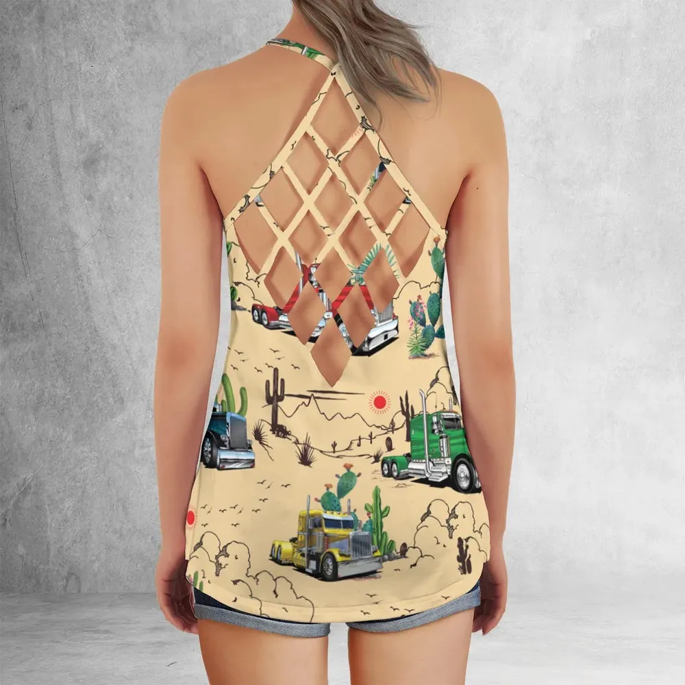 Peterbilt Semi Truck Pattern Criss Cross Tank Top - 3
