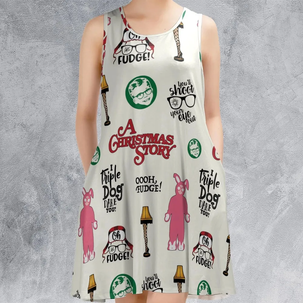 A Christmas Story Pattern Sleeveless Dress - 2