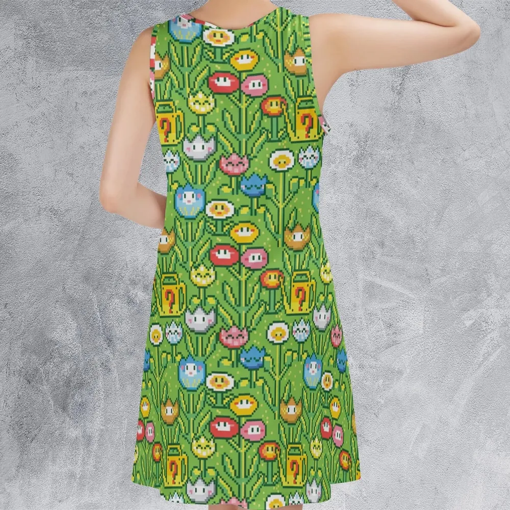 8bit Flower Garden Super Mario Pattern Sleeveless Dress - 3