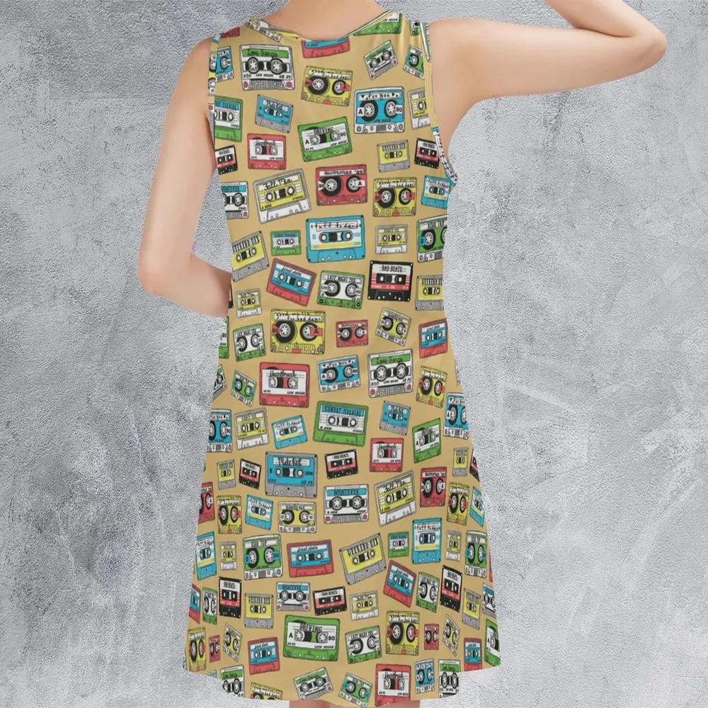 80s Playlist Pattern Sleeveless Dress - 3