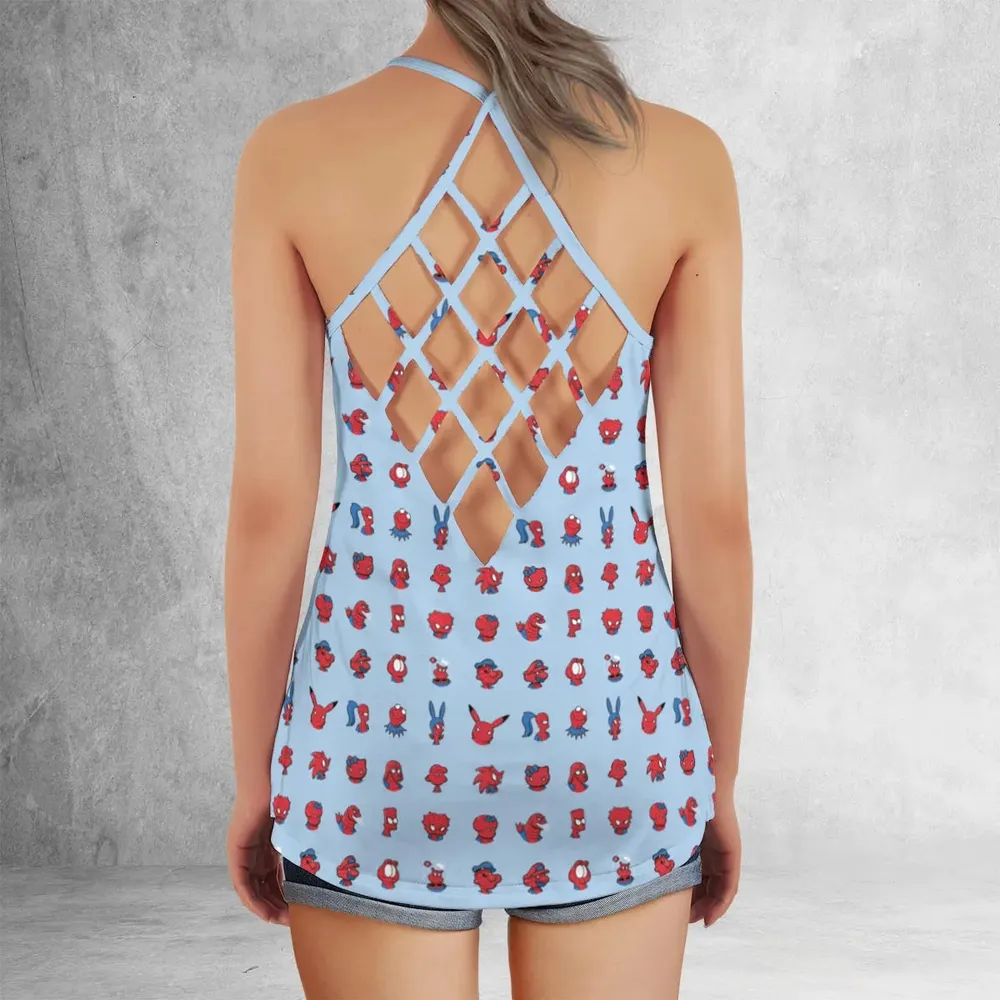Funny Spider-Man Characters Pattern Criss Cross Tank Top - 3