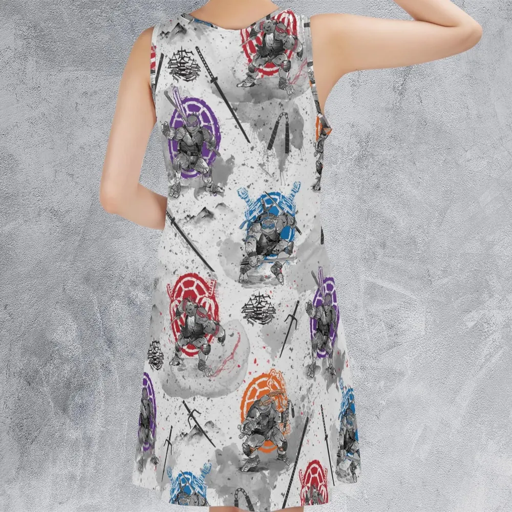 TMNT Characters Sumi-E Pattern Sleeveless Dress - 3