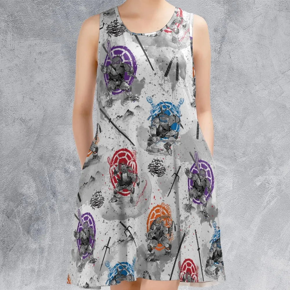 TMNT Characters Sumi-E Pattern Sleeveless Dress - 2