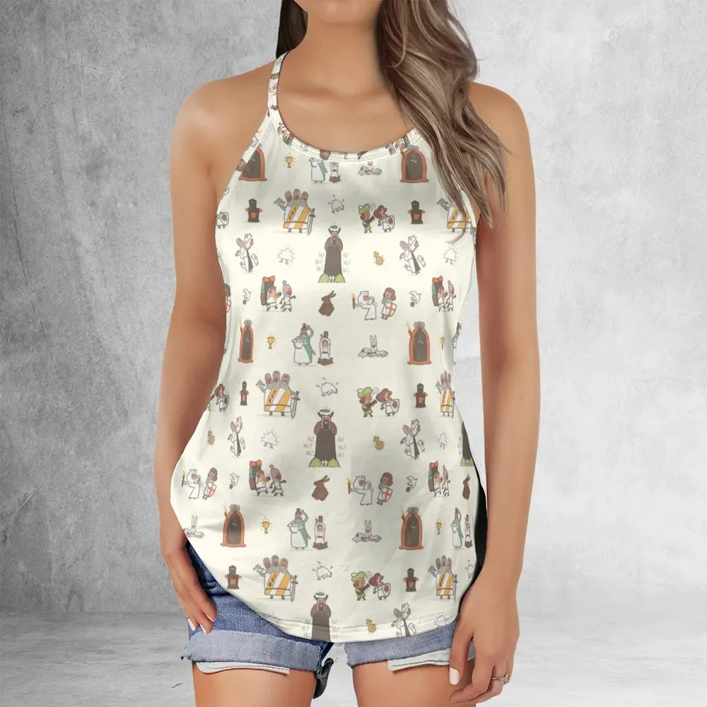 The Holy Grail Pattern Monty Python Button Down Criss Cross Tank Top - 2