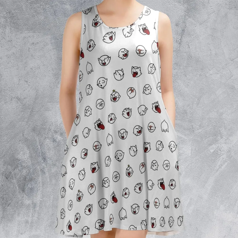 Super Mario Boo Pattern Sleeveless Dress - 2